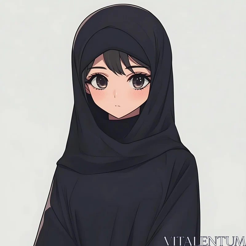 Anime Drawing of Girl in Hijab AI Image