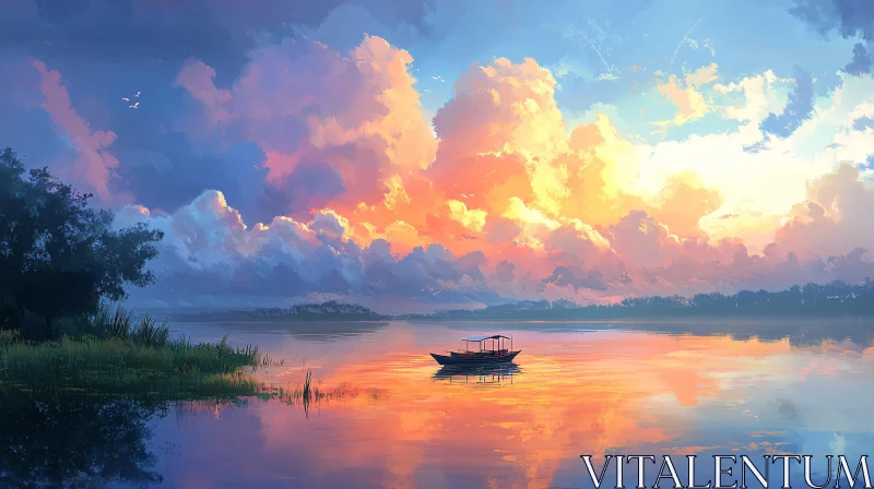 AI ART Tranquil Evening on the Lake with Vibrant Sky