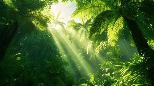 Sunbeams in a Verdant Forest