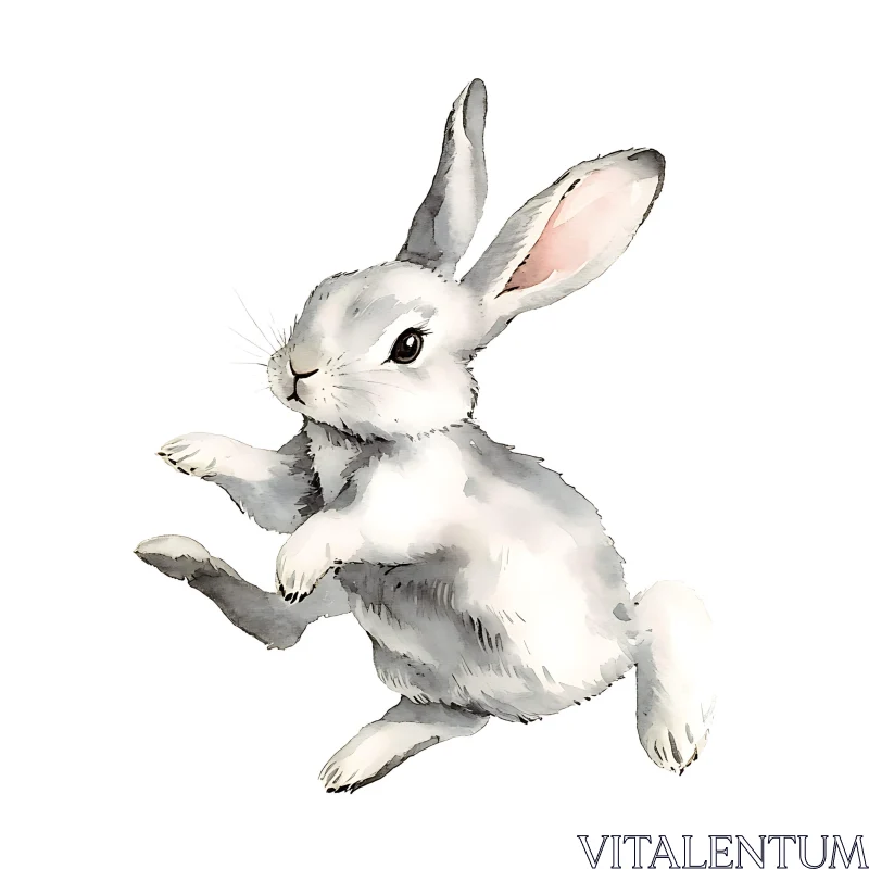 Charming Watercolor Bunny Illustration AI Image