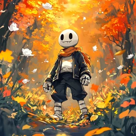 Animated Character in a Sunlit Autumn Scene