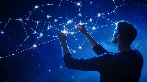 Man Creating Constellations in Night Sky