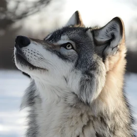 Wolf Looking Upwards in Snowy Landscape