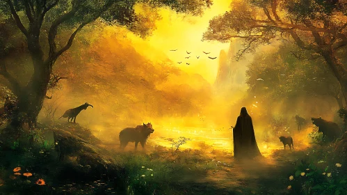 Enchanted Forest Scene with Animals