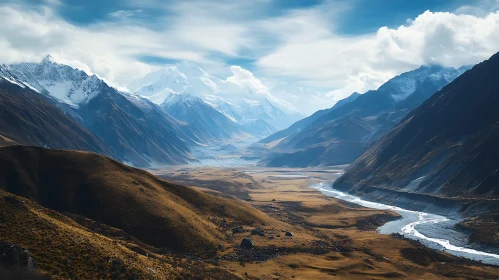 Scenic Mountain Valley Vista with River