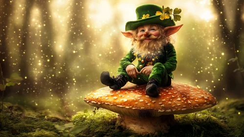 Leprechaun Resting on Mushroom