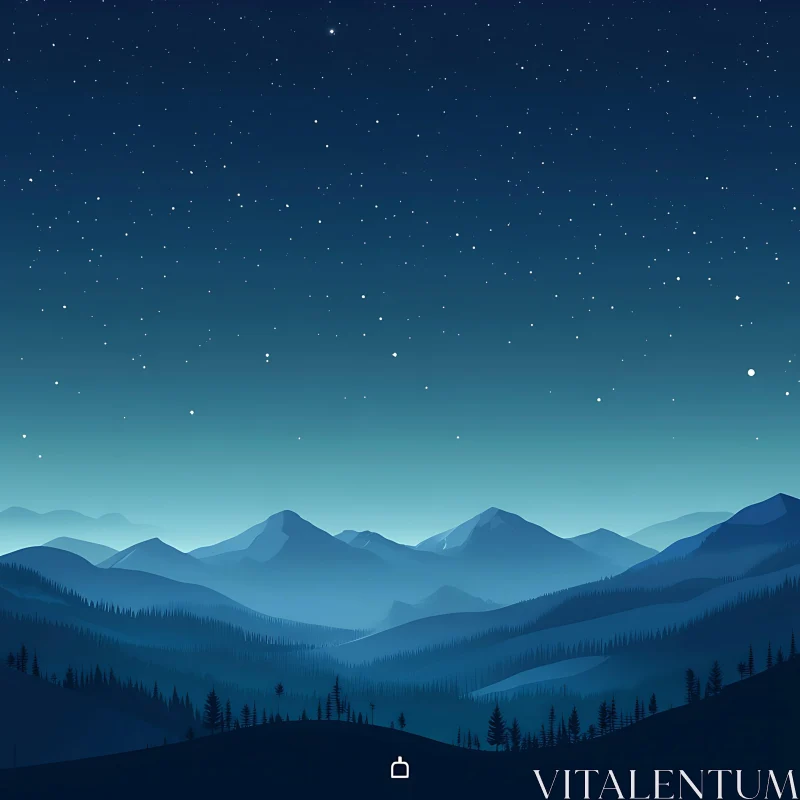 AI ART Peaceful Mountain Landscape at Night