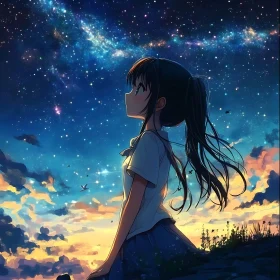 Girl Gazing at the Stars in Anime Art