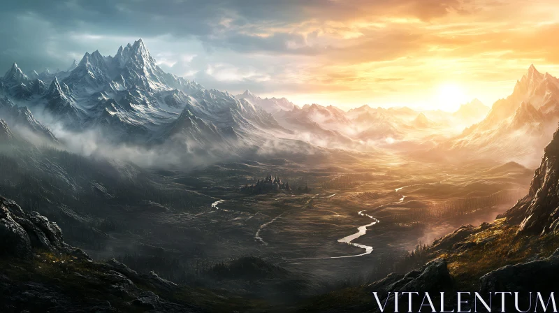 Scenic Mountain Valley View AI Image