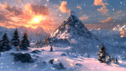 Snowy Peaks at Sunset