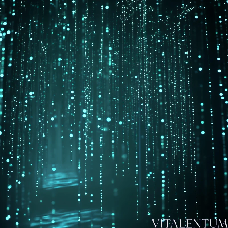 Cascading Teal Lights Digital Artwork AI Image