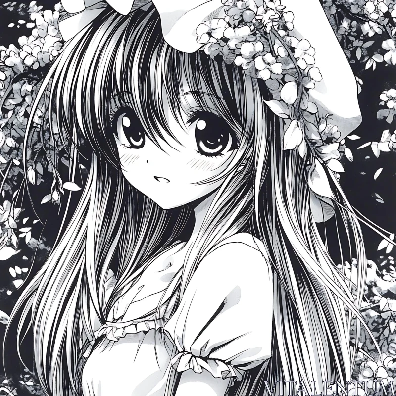 Anime Manga Illustration of Girl in Floral Scene AI Image