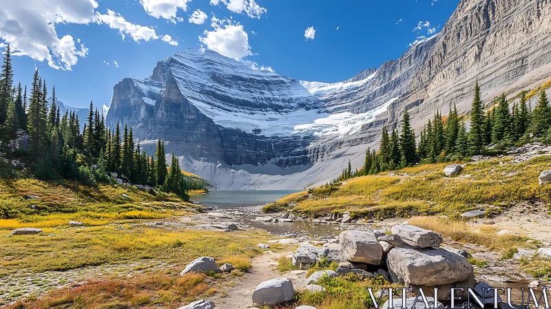 AI ART Scenic Mountain Vista with Glacial Lake