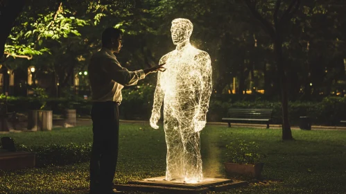 Glowing Sculpture Man in the Park