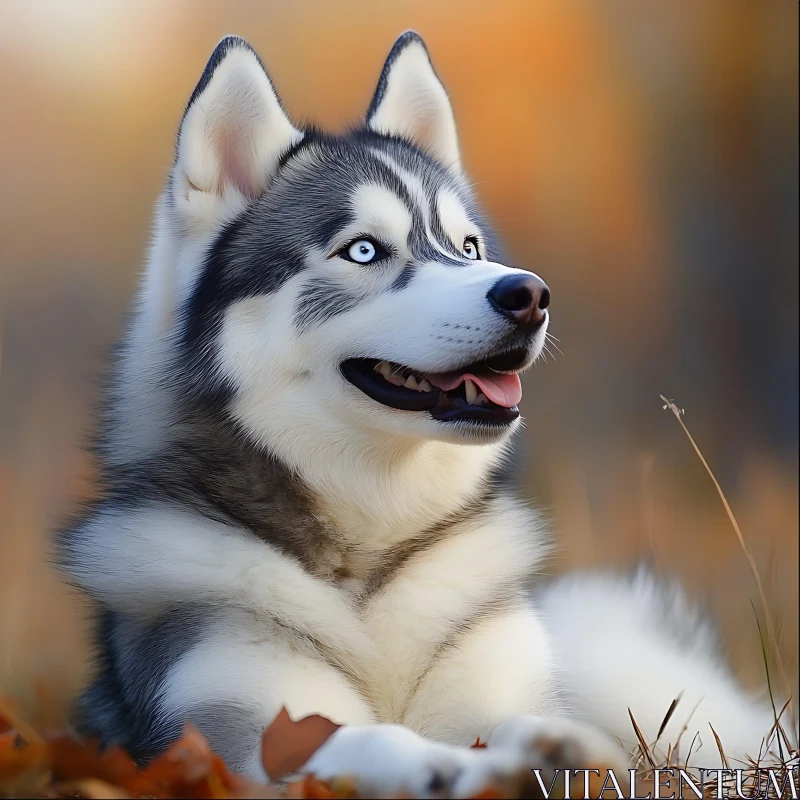 Siberian Husky with Blue Eyes in Fall AI Image