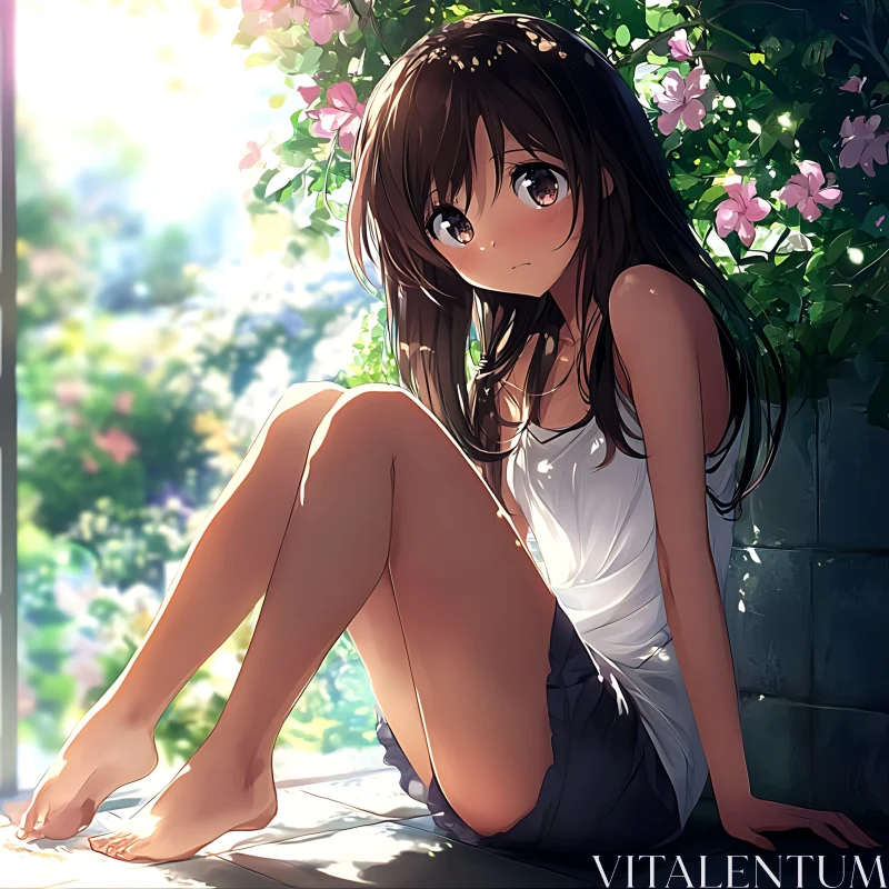 Peaceful Anime Girl in Nature AI Image