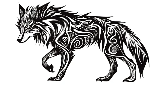 Black and White Wolf Tribal Art