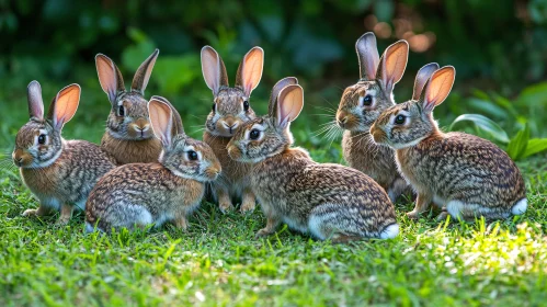 A Group of Rabbits on the Green Grass