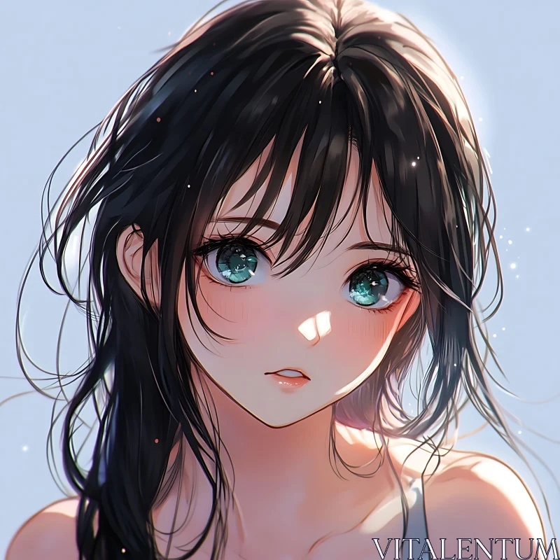 Anime Portrait of a Young Woman with Turquoise Eyes AI Image