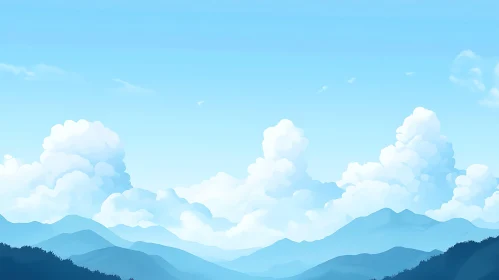 Peaceful Blue Mountain Landscape Art