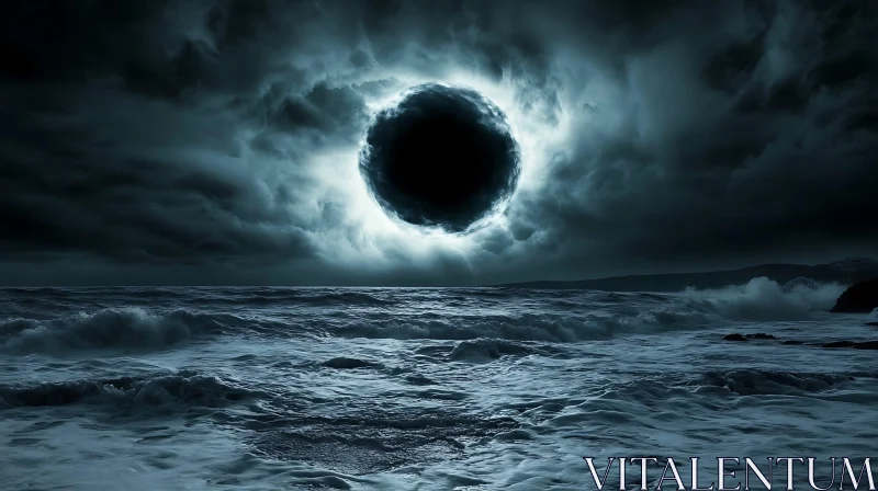 Mysterious Orb Above Stormy Waters AI Image