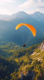 Soaring Paraglider in Serene Mountain Setting