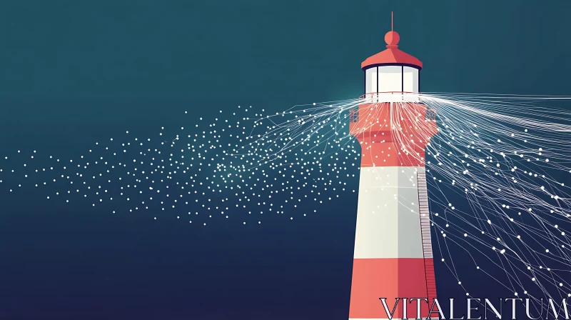 Stylized Lighthouse with Guiding Beam AI Image