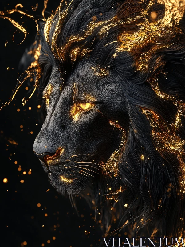 Lion with Golden Details on Black Background AI Image