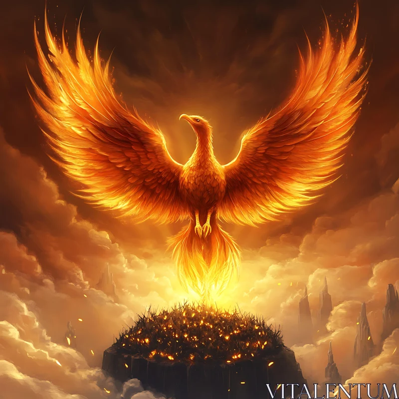 AI ART Fiery Phoenix Ascending from Ashes