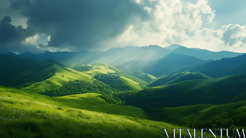 AI ART Sunlit Green Hills Serenity