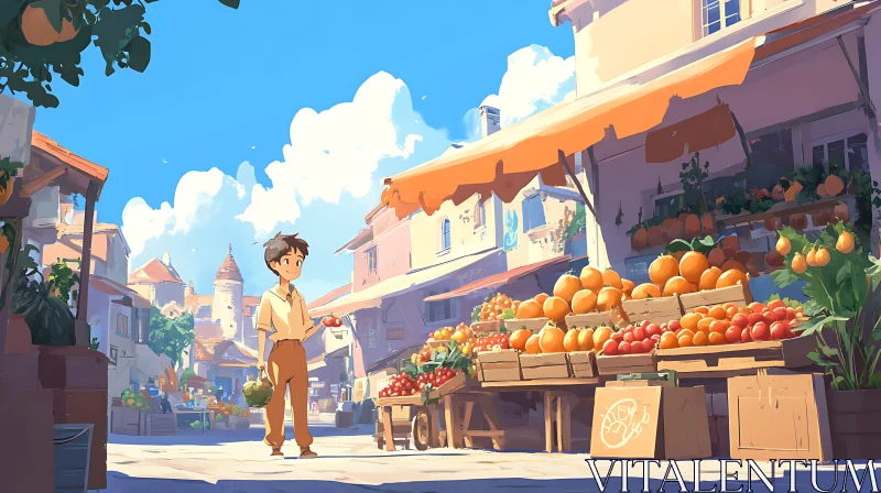 Quaint Market Morning in Anime AI Image