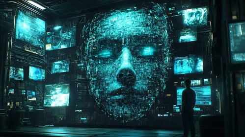 Cyberpunk Vision: Digital Face and Human Observer