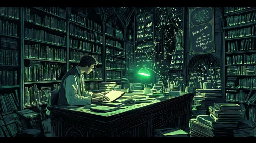 Library Scene with Scholar