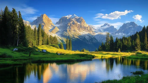 Tranquil Mountain Lake and Forest Scene