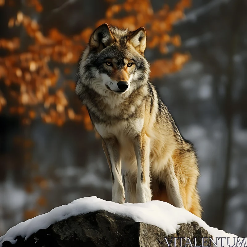 Lone Wolf in Winter Landscape AI Image