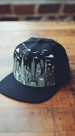 Black Snapback Cap with Cityscape Graphic | Bold Line and Painted Illustrations