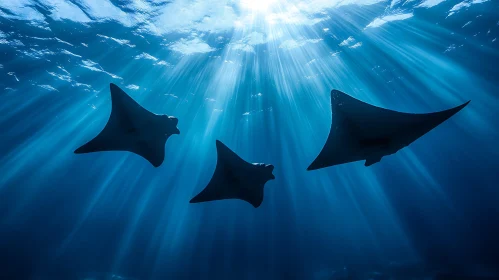 Underwater Scene with Manta Rays