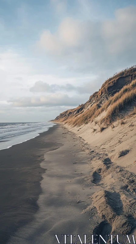 AI ART Coastal Tranquility: Sand Dunes and Ocean Waves