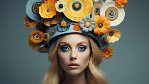 Captivating Portrait of a Young Woman with a Colorful Flower Hat