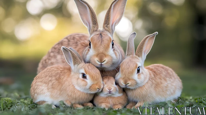 Amber Hues: A Bunny Family's Gentle Embrace AI Image