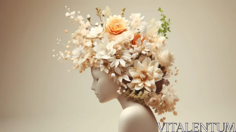 Ethereal Flower Crown on Mannequin | Nature-Inspired Composition AI Image