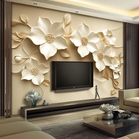 Modern Living Room with Stylized Floral Wall Art