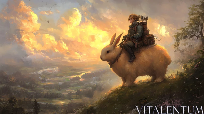 Whimsical Journey: Woman and Her Rabbit Steed AI Image