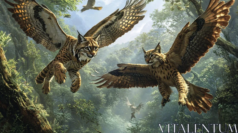 Lynx with Wings Soaring in Forest AI Image