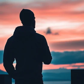 Man Silhouette Sunset Sky