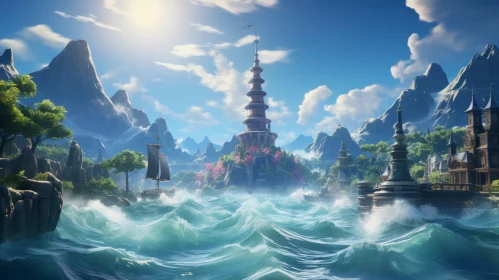 Pixelated Ocean World: A Fusion of Oriental and Rococo Art