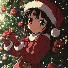 Anime Girl Celebrating Christmas