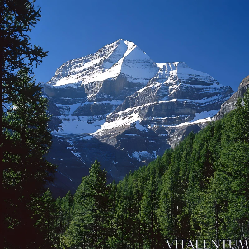 Snowy Mountain and Forest Landscape AI Image