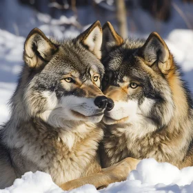 Wolves Together in Snowy Landscape