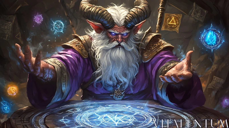 AI ART Fantasy Wizard with Horns and Magic